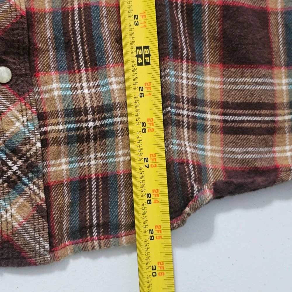 True Religion Western Pearl Snap Shirt XL Brown Plaid Urban Cowboy Americana